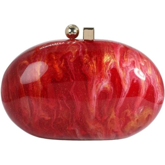 Women's Red Evening Clutch Shell Shape Shoulder Cross Body Bag Glitter Marble